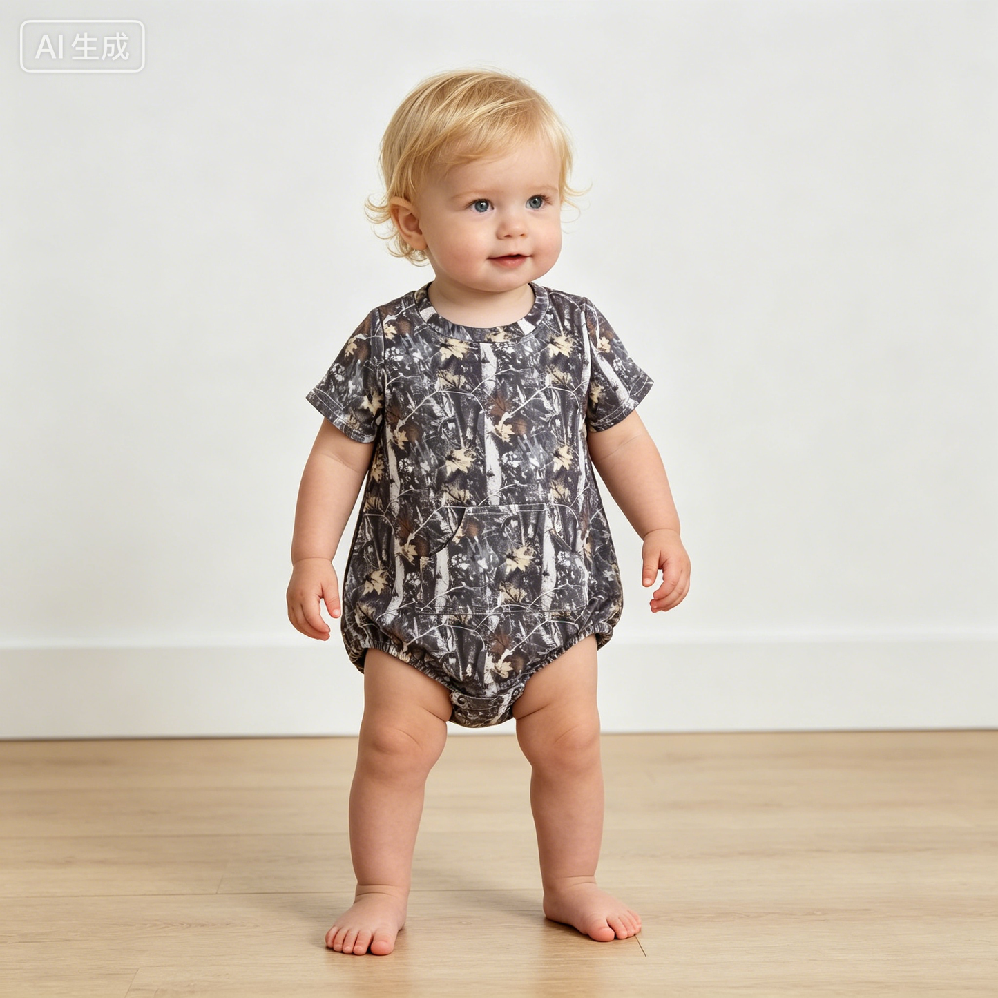 SR4059 Hunting Camo Pocket Short Sleeve Boys Romper