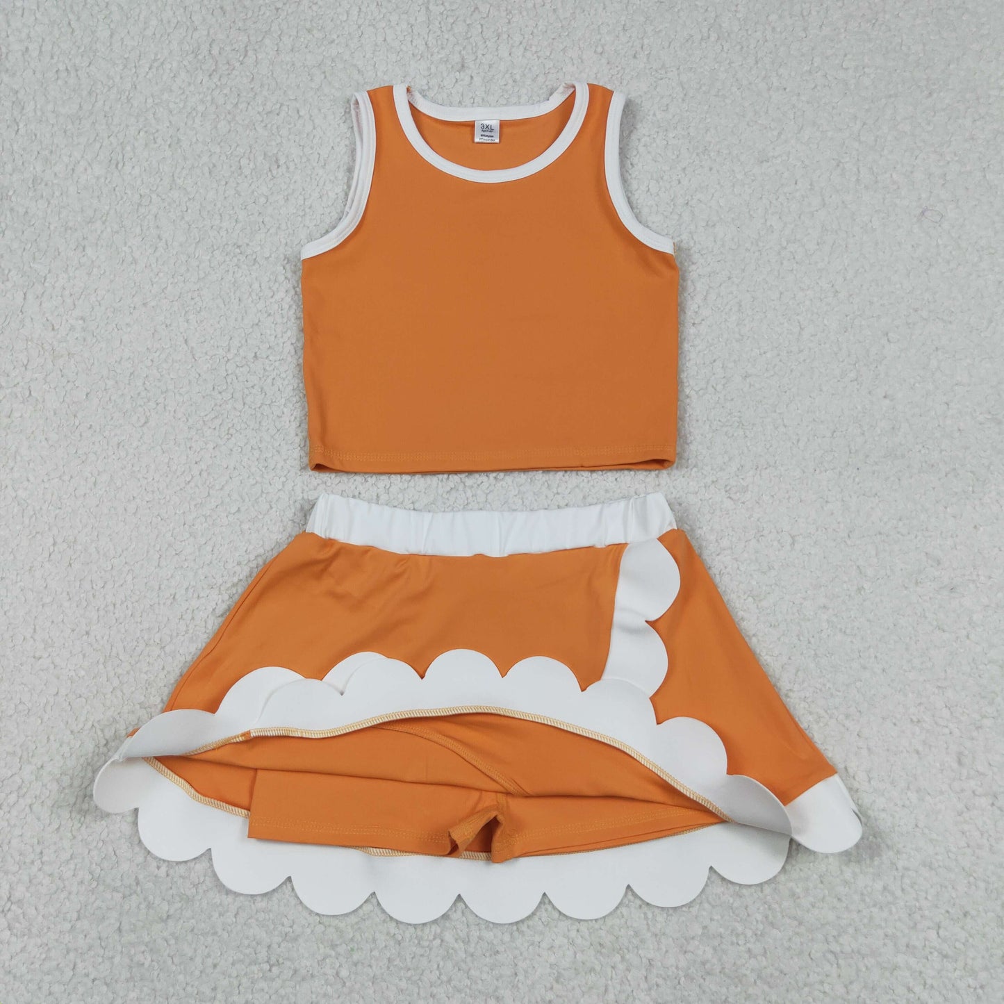 GSD4033 Yoga Cartoon Princess Orange Sleeveless Skorts Girls Set