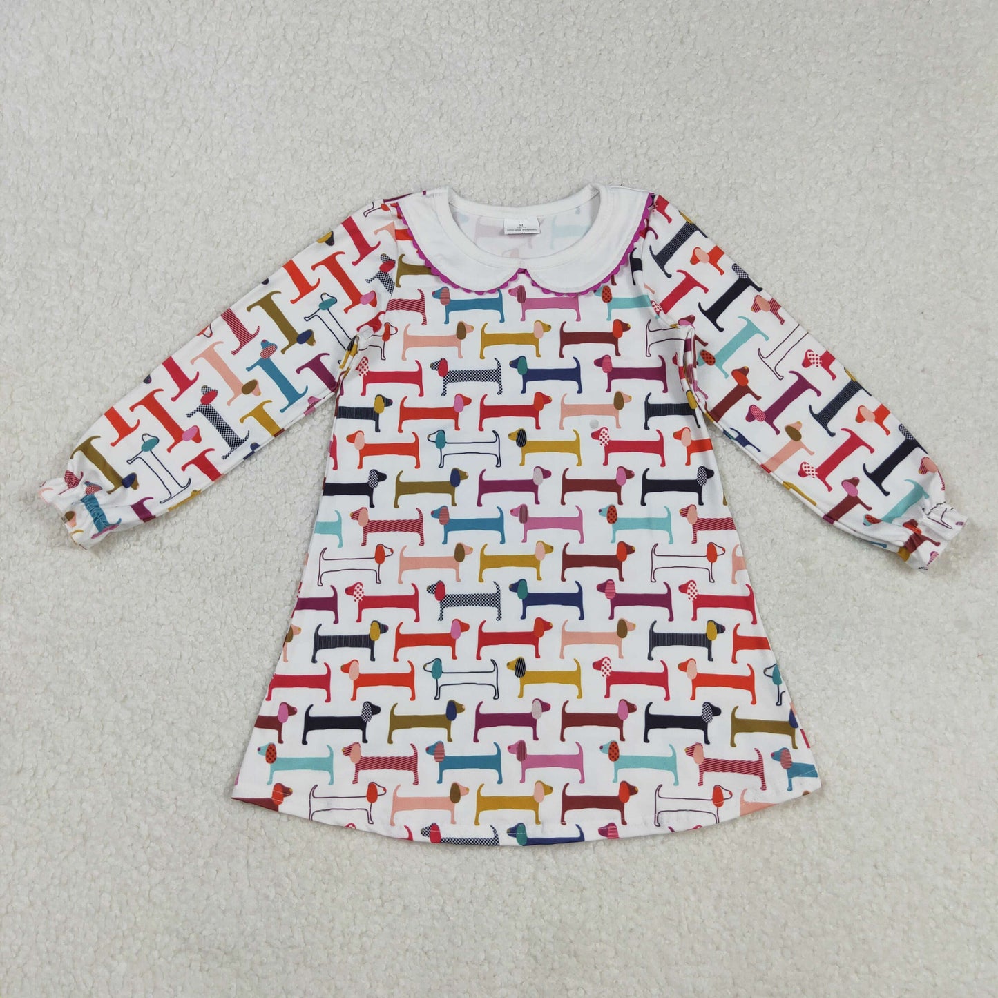 GLD0471 Colorful cartoon dog long sleeve girls dress