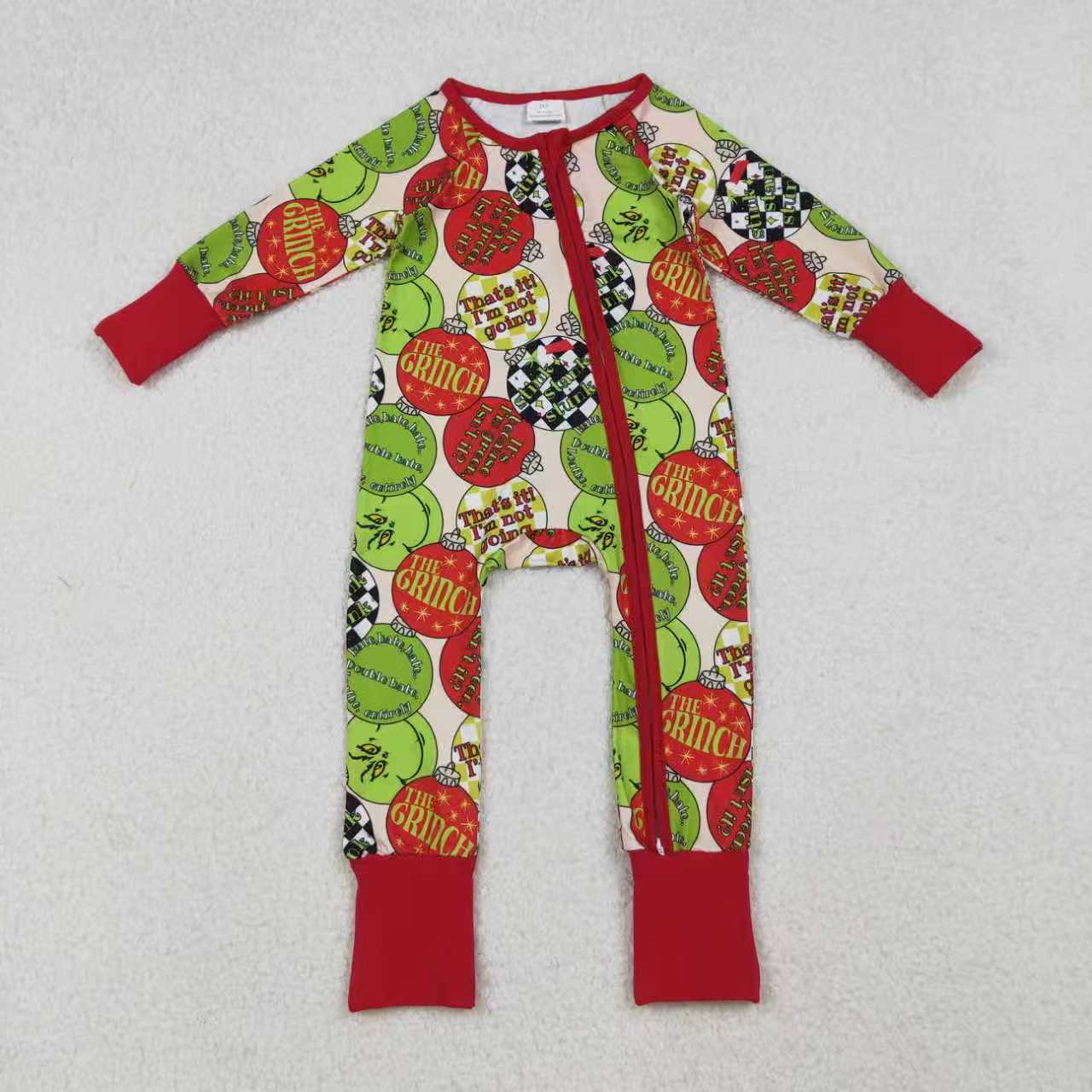 Christmas green face romper/dress/pajamas RTS sibling clothes