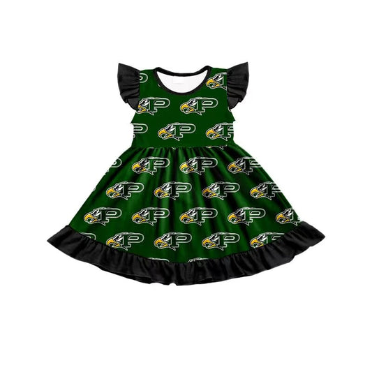custom style EAGLES green flutter sleeve girls dress moq 3