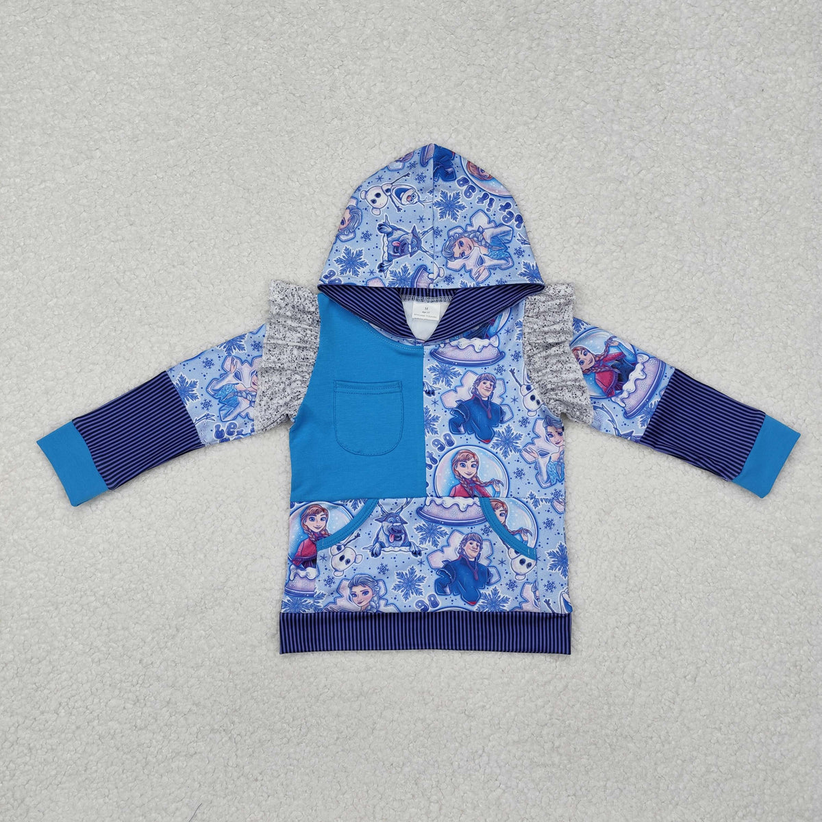GT0890 cartoon pricess blue ruffles hoodie long sleeve girls pullover
