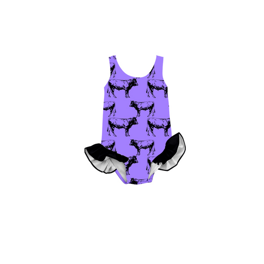 custom S Western cow purple girls bathing swimsuits