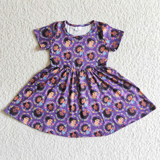 GSD0008 En Short Sleeve Purple Cartoon Girls Dress