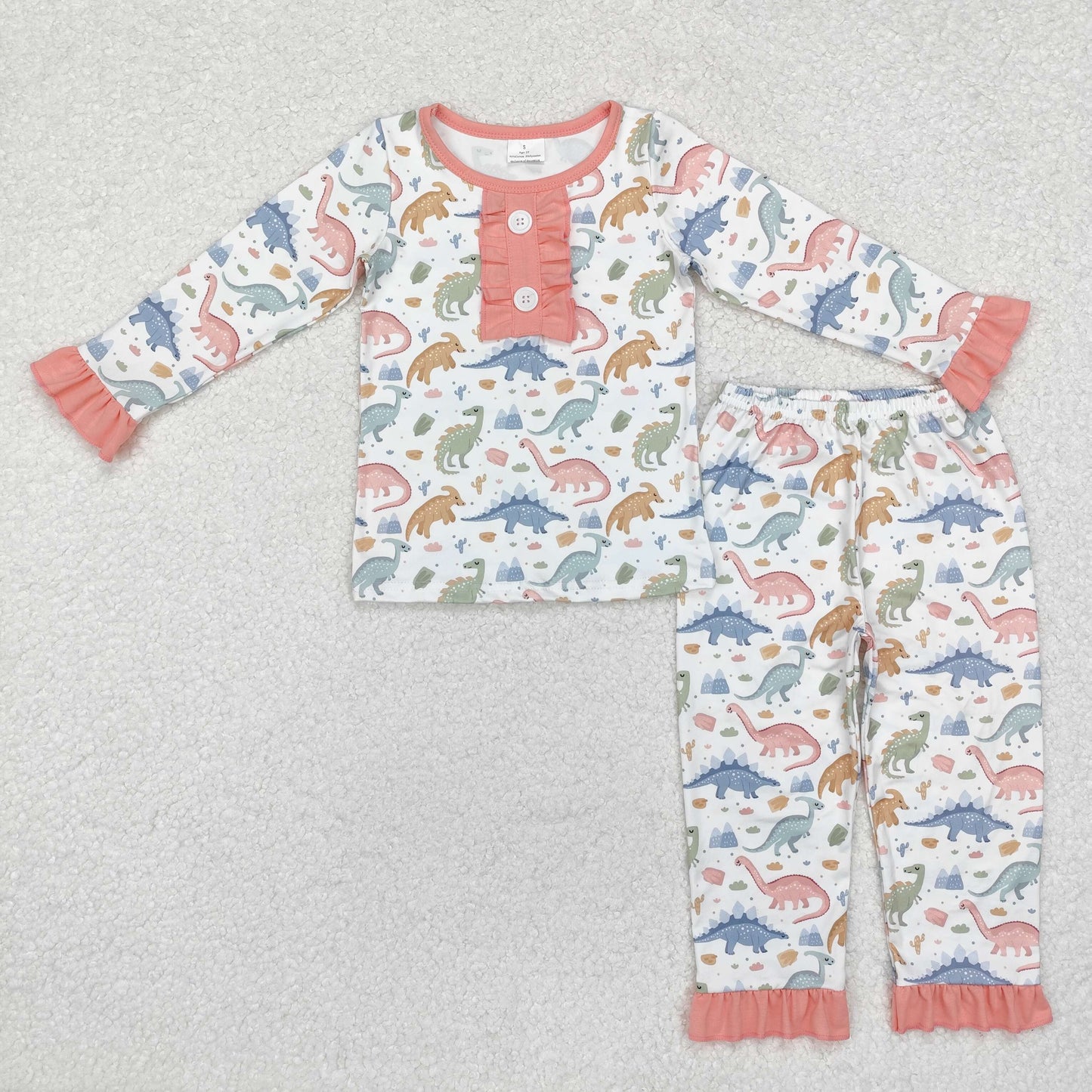 GLP1969 colorful cartoon cute dinosaur pink long sleeve pants girls pajamas