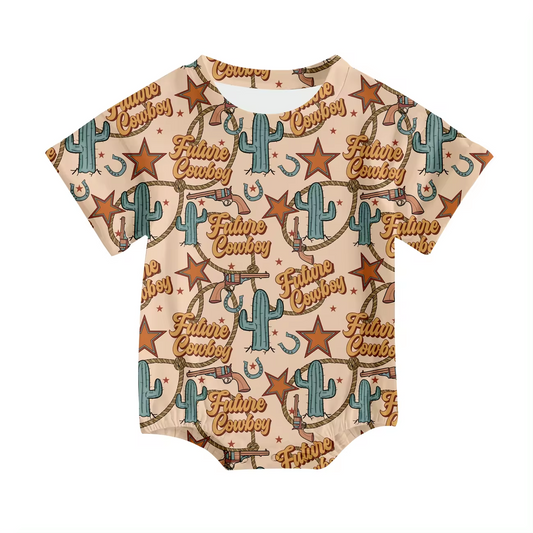 Custom future cowboy cactus short sleeve baby romper