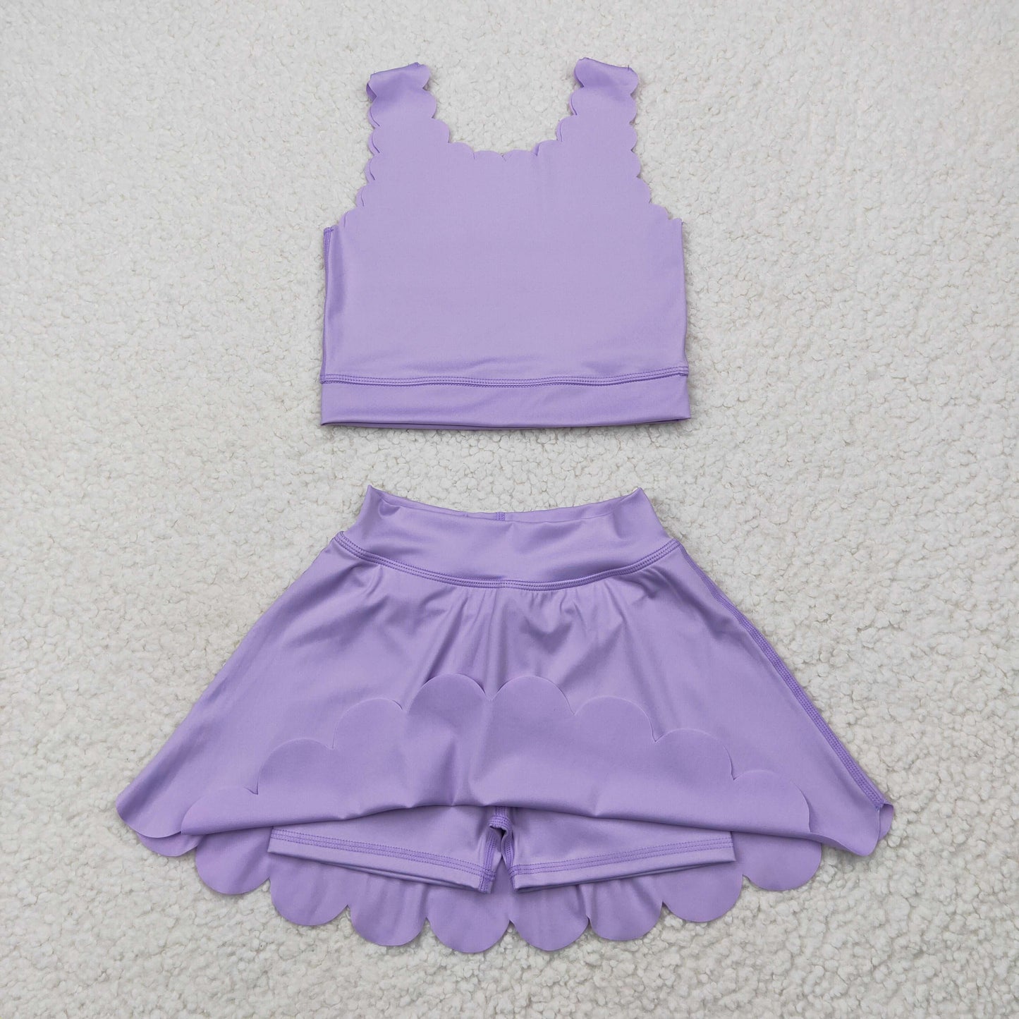 GSD2095 yoga solid purple sleeveless skirt with shorts girls set