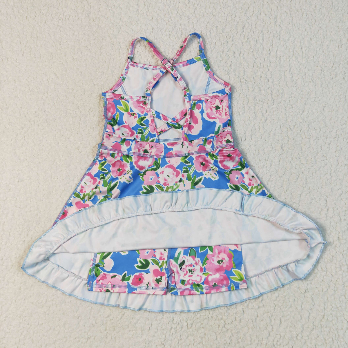 GSD2284 yoga hot pink flowers blue skorts girls dress