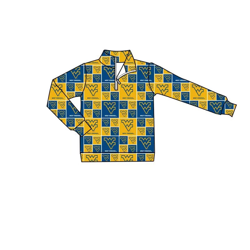custom football team WV yellow blue long sleeve zipper boys pullover