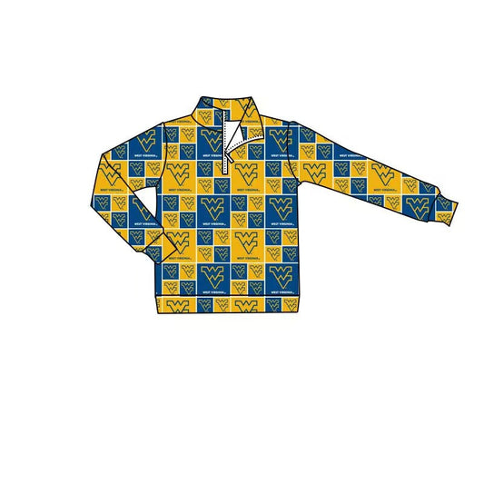 custom football team WV yellow blue long sleeve zipper boys pullover