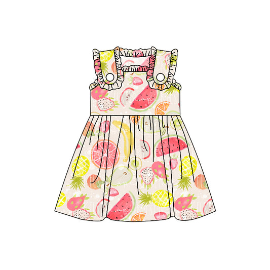 Preorder moq 3 Summer Fruit Watermelon Banana Pineapple Sleeveless Girls Dress