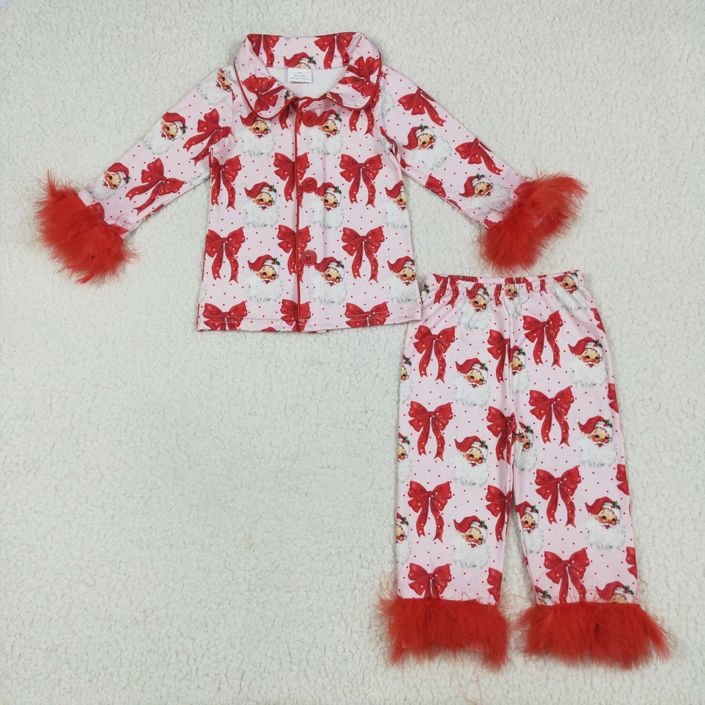 Christmas Bows style fur girls pajamas RTS sibling clothes