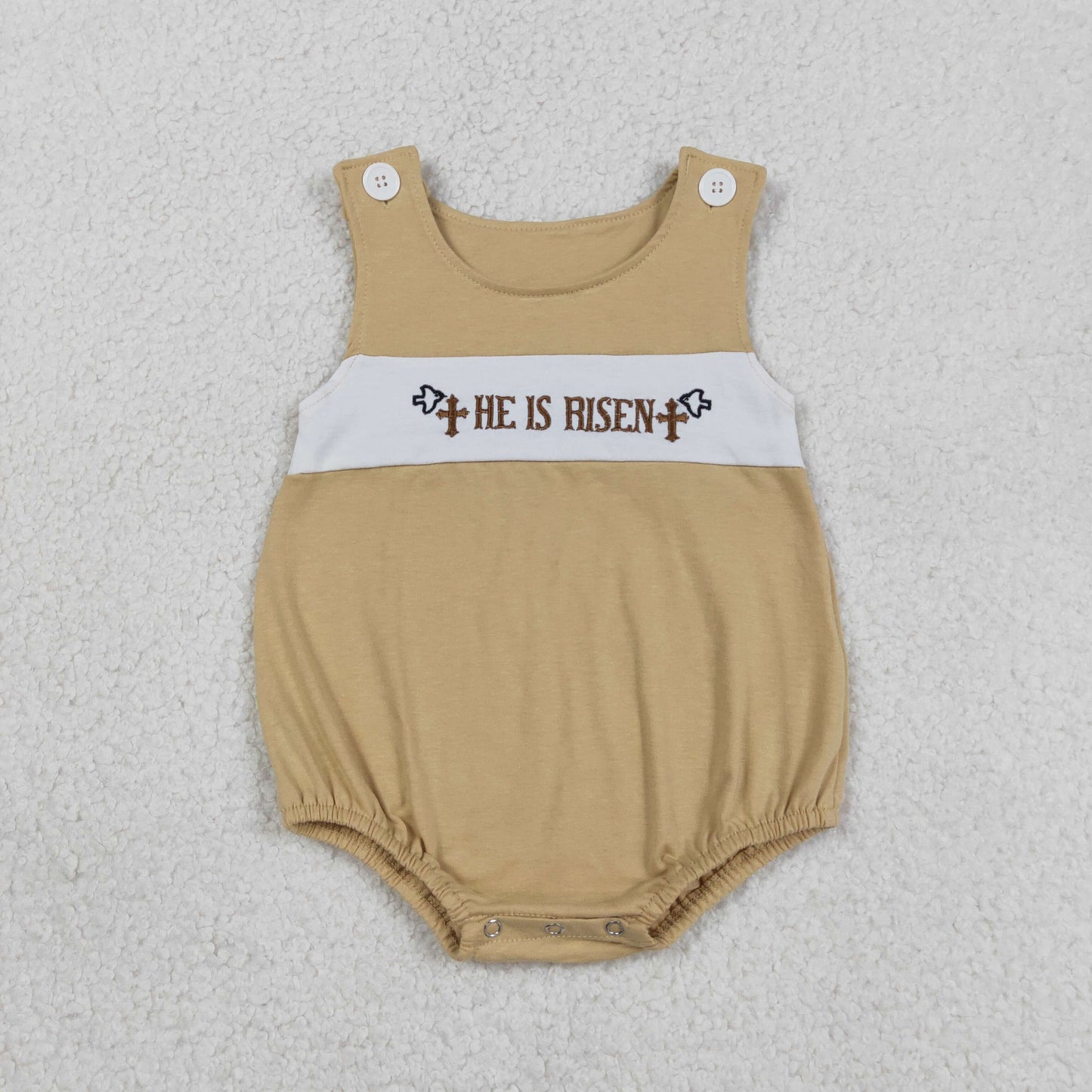 Embroidery SR3547 Easter He Is Risen Sleeveless Boys Romper