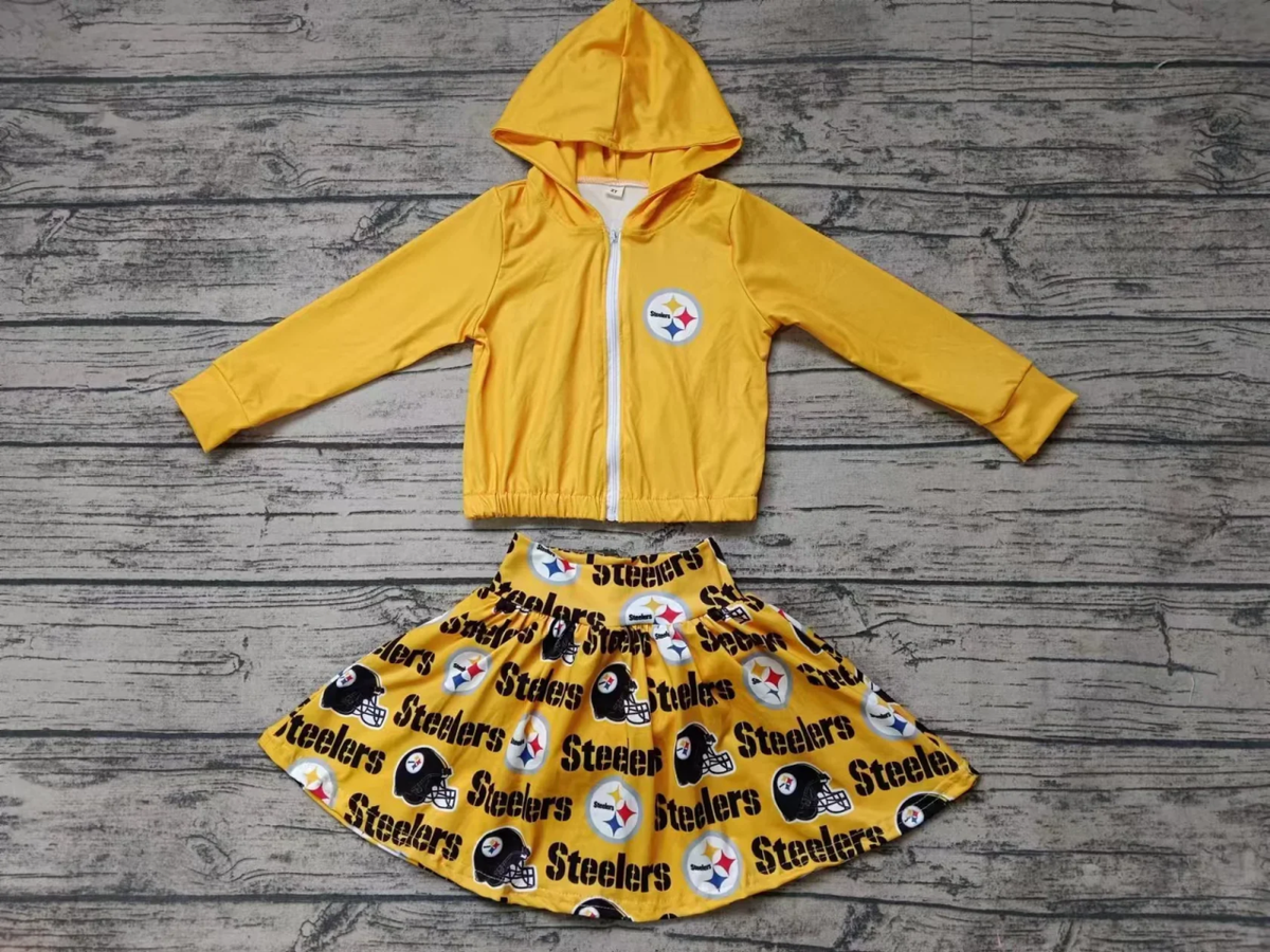 custom moq 3 football Steelers yellow zipper long sleeve hoodie skorts grils set