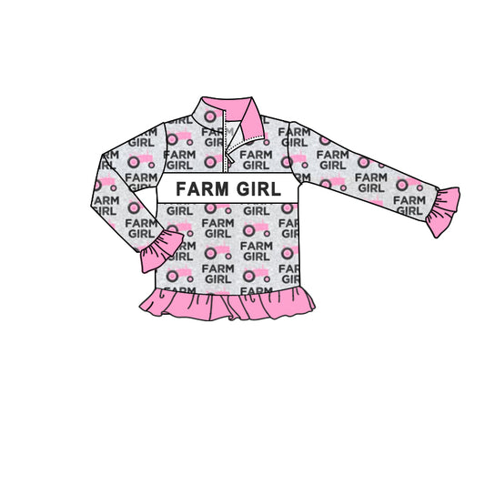 preorder GT0327 Farm girl tractor pink girls pullover