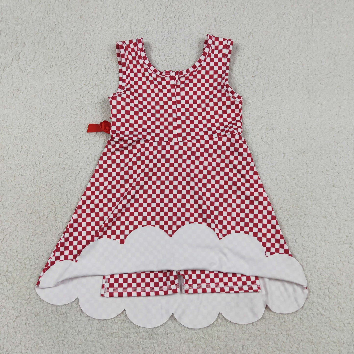 GSD3669 Yoga Scallop Red Checkered Sleeveless Skorts Girls Dress