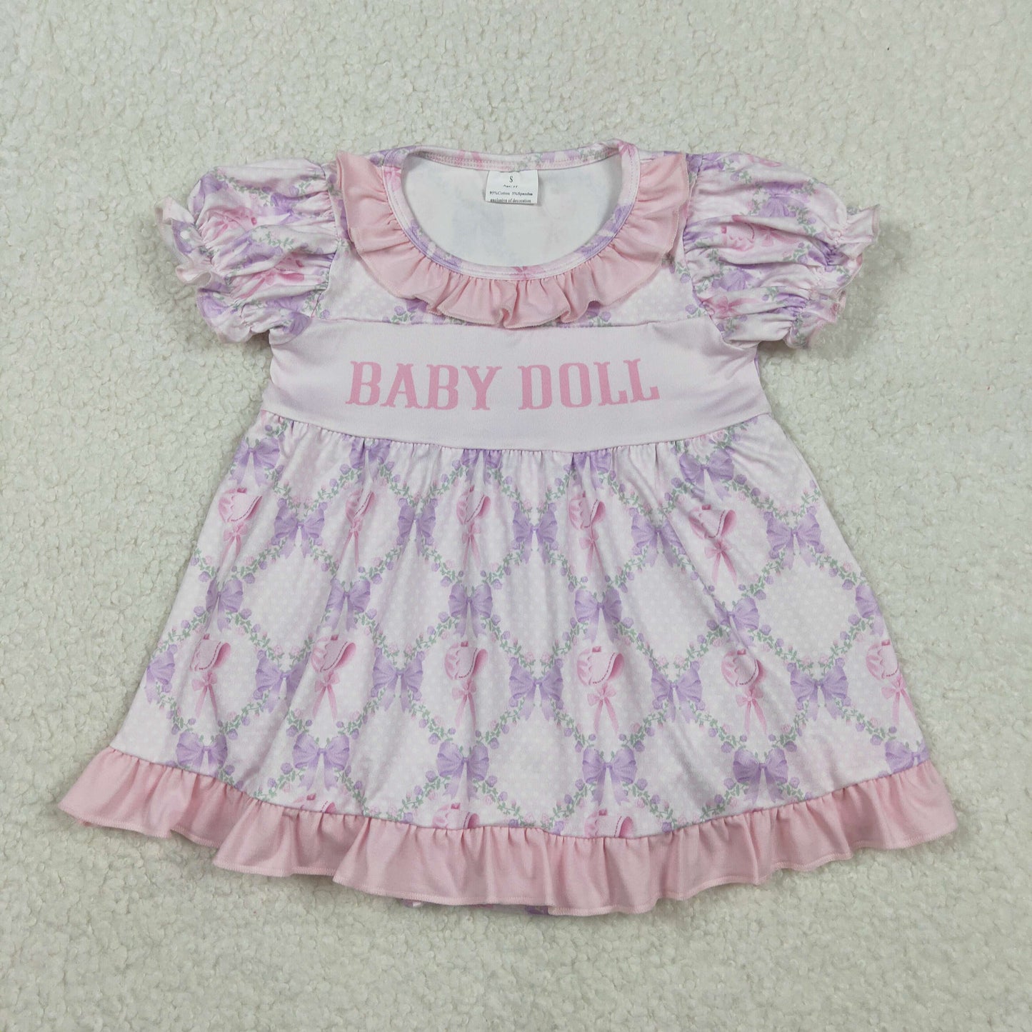 SR3291 baby doll purple flowers short sleeve girls romper