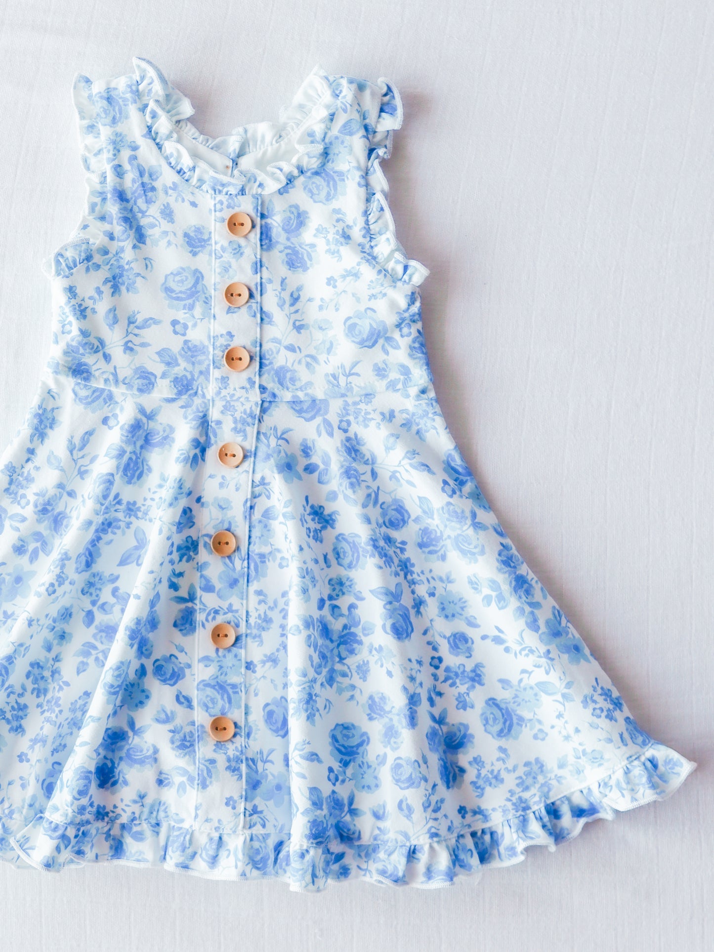 custom blue flowers girls dress Summer (moq 3) tat 6-8 weeks