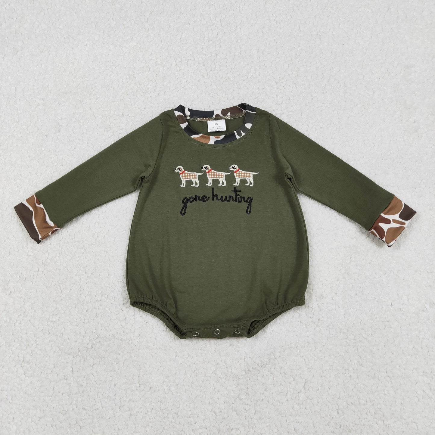 Embroidery LR2836 gone hunting dog long sleeve boys romper