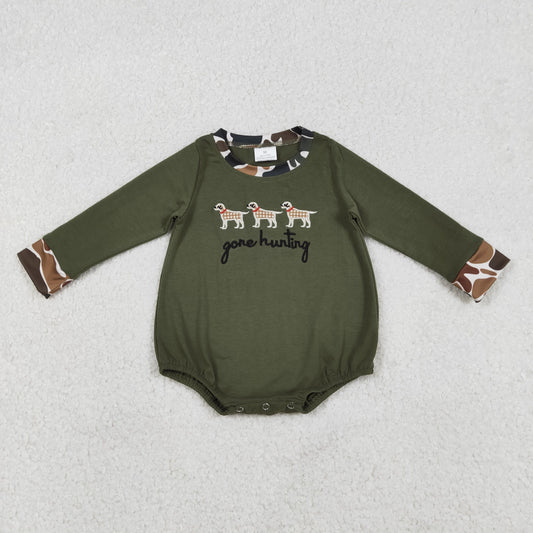 Embroidery LR2836 gone hunting dog long sleeve boys romper