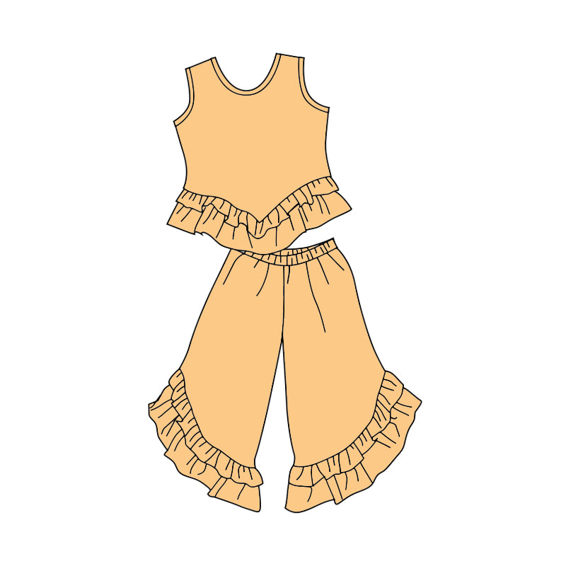 custom trendy yellow sleeveless pants girls ruffles set