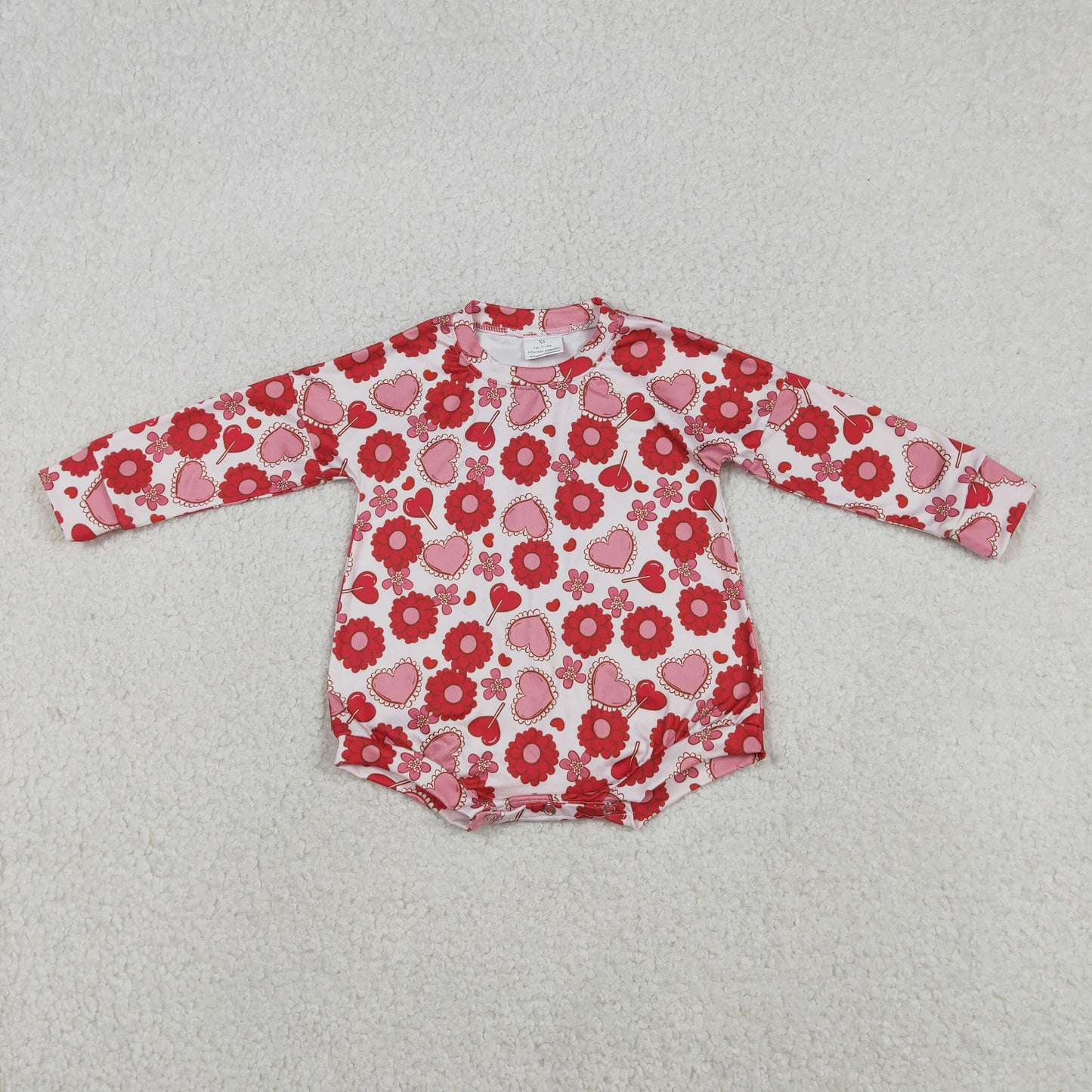 LR2758 Valentine'Day heart flowers long sleeve girls romper