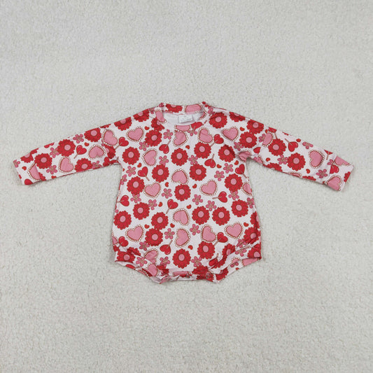 LR2758 Valentine'Day heart flowers long sleeve girls romper