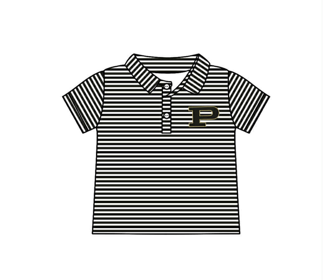 custom moq 3 football item P black striped short sleeve boys top