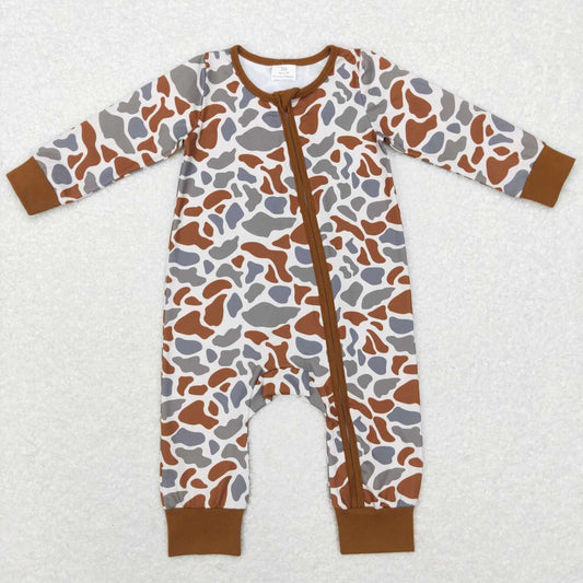 LR0818 Camo brown long sleeve zipper kids romper