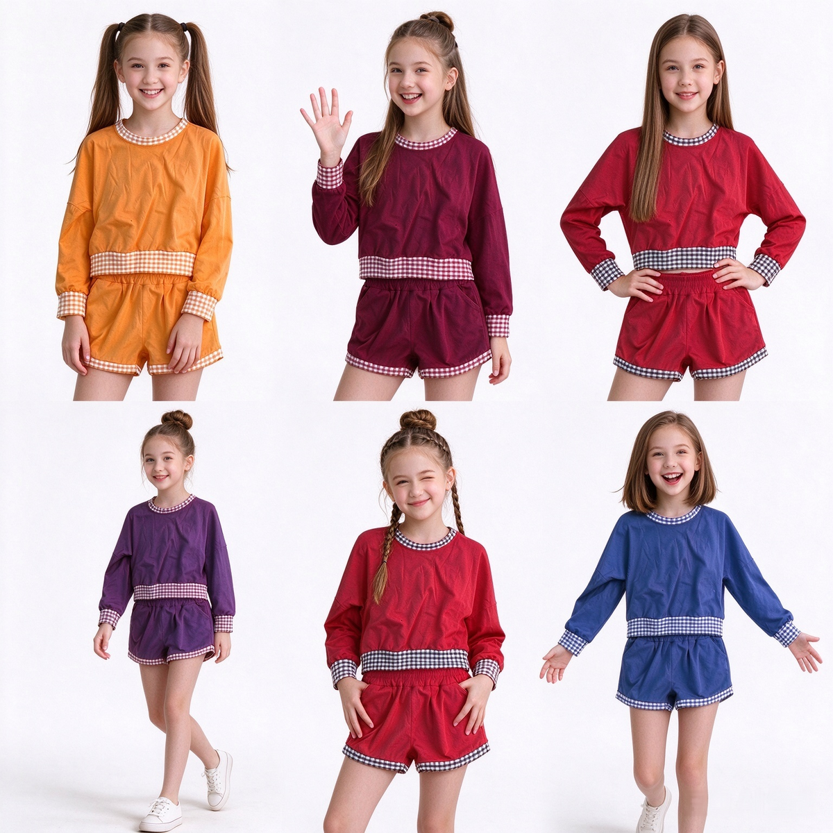 Custom Moq 8 Cotton Long Sleeve Shorts Girls Set