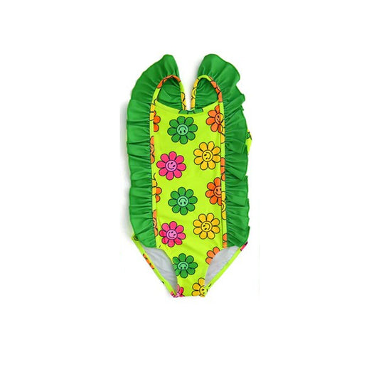 custom style colorful smile flowers green ruffles girls bathing swimsuits
