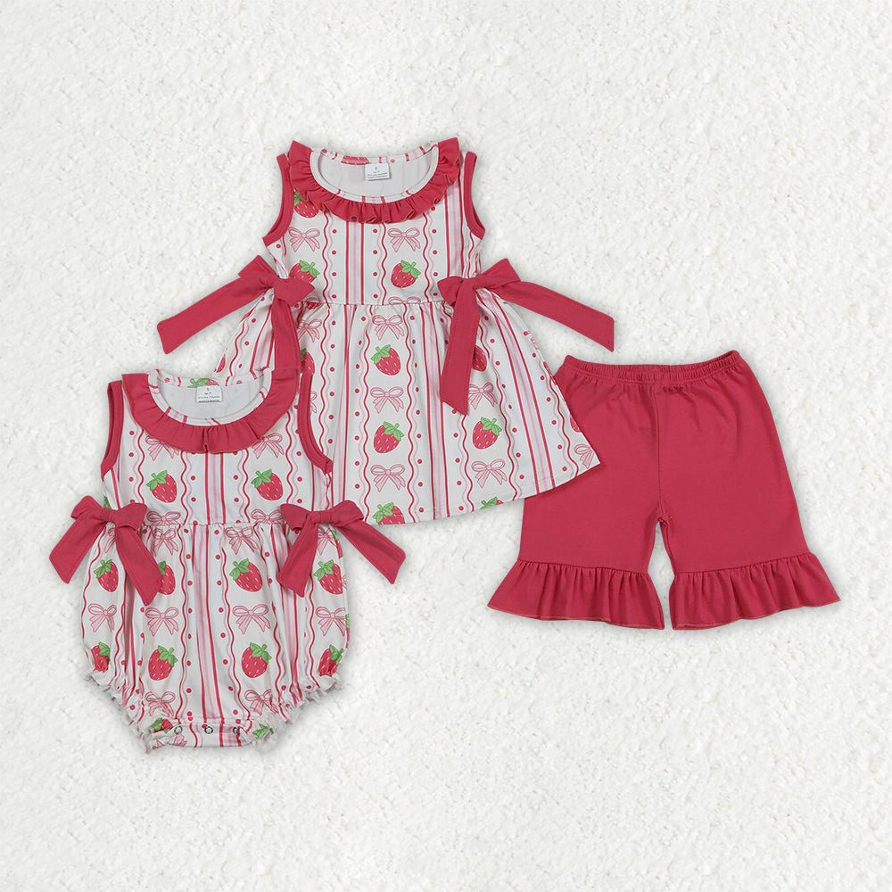 Strawberry Bows Set/Romper Sibling Clothes RTS