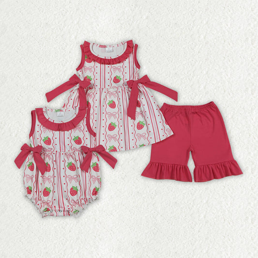 Strawberry Bows Set/Romper Sibling Clothes RTS