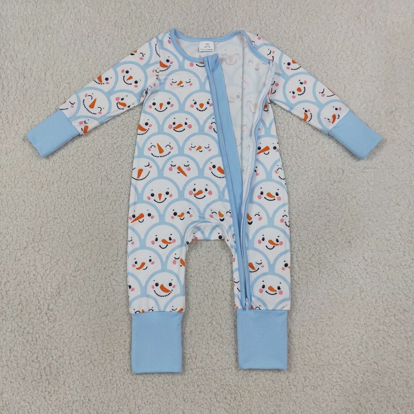 LR3166 Christmas Santa Blue Zipper Long Sleeve Girls Romper
