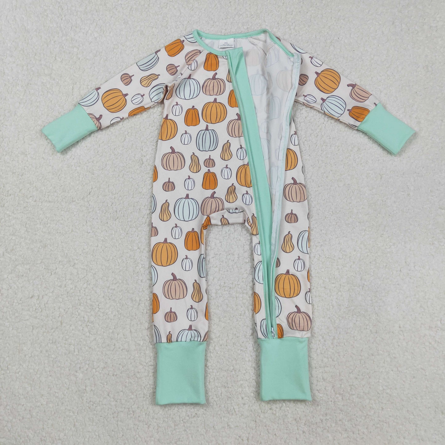 LR2565 orange pumpkin zipper long sleeve boys romper