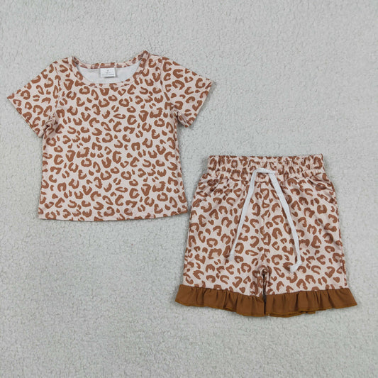 GSSO3292 Leopard Short Sleeve Shorts Girls Set