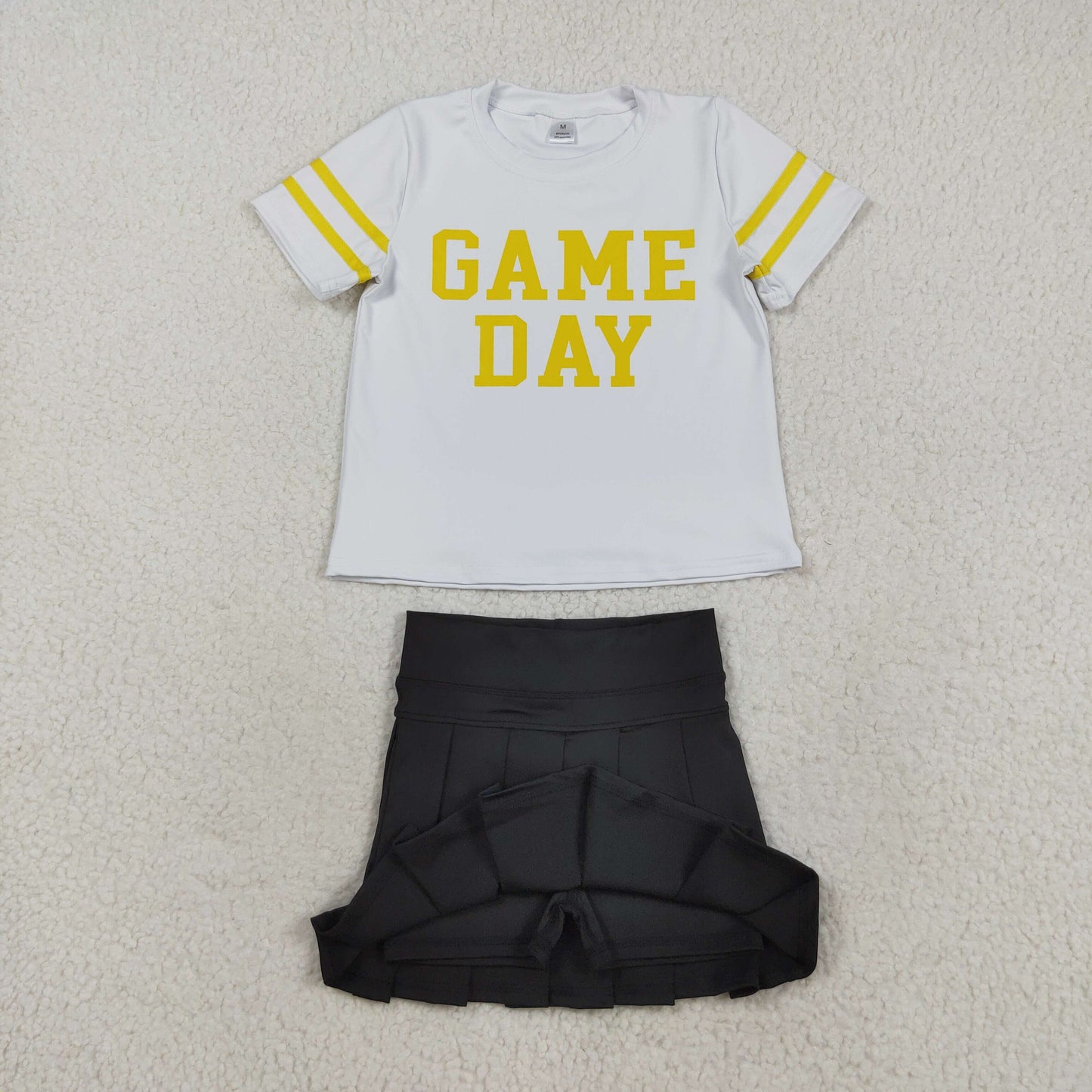 GSD2760 yoga game day yellow short sleeve black skorts girls set