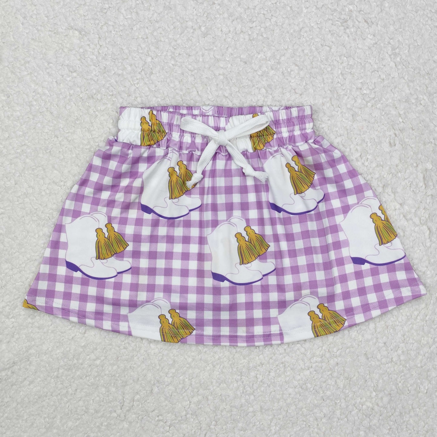 GLK0035 Western boots purple checkered girls skirt with shorts