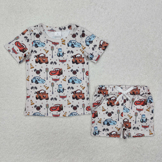 BSSO1233 cartoon car short sleeve shorts boys set