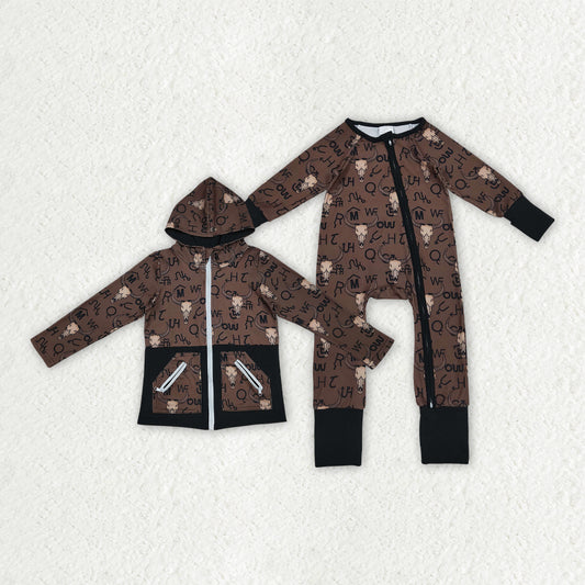 Western Cow Brown Romper/Coat RTS Sibling Clothes