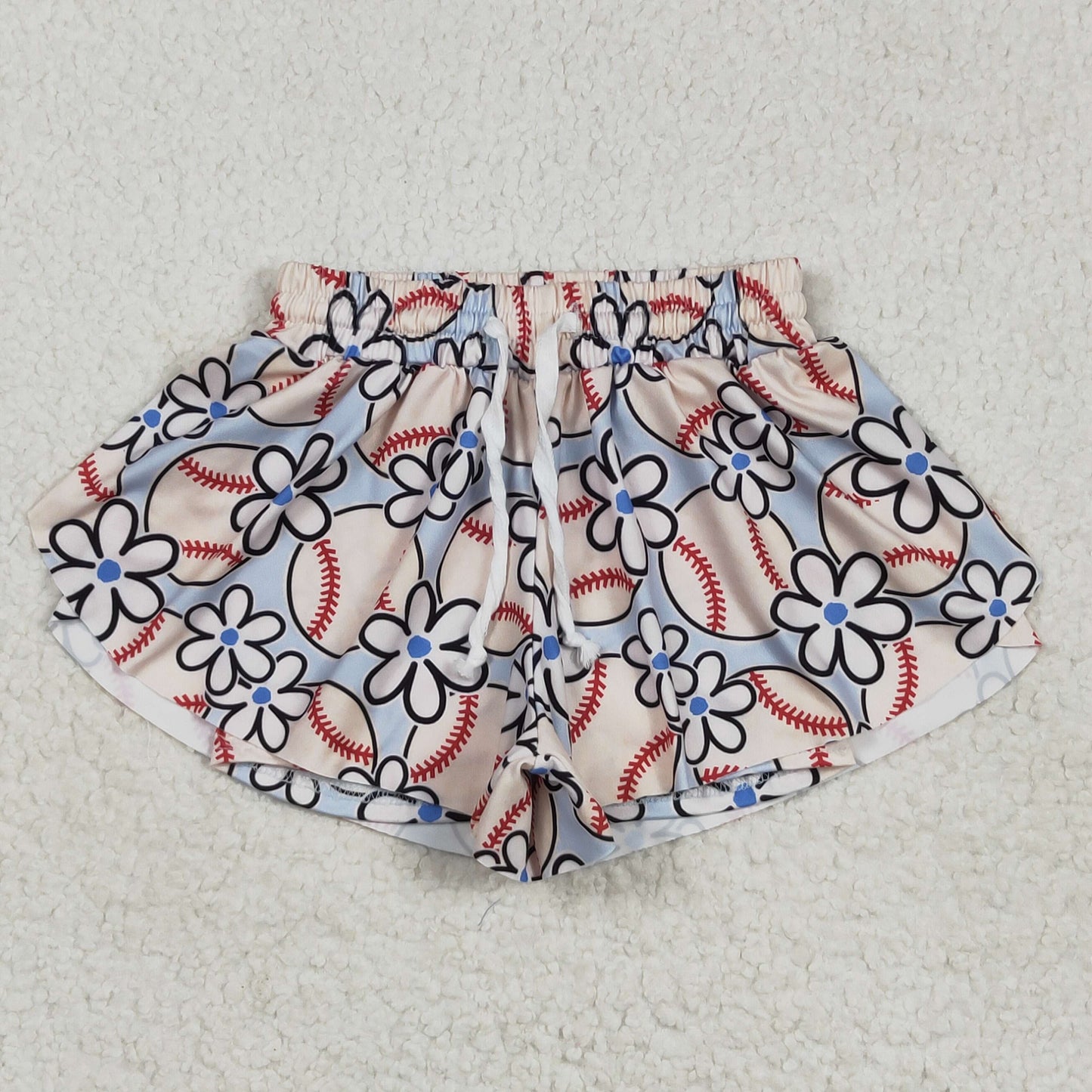 SS0581 baseball flowers blue girls shorts