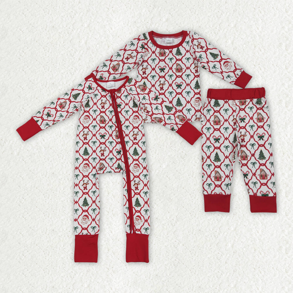 Christmas gingerbread house Santa bows red pajamas/romper RTS sibling clothes