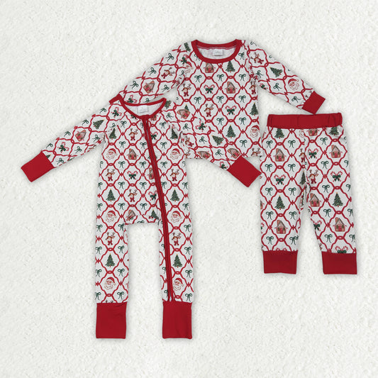 Christmas gingerbread house Santa bows red pajamas/romper RTS sibling clothes