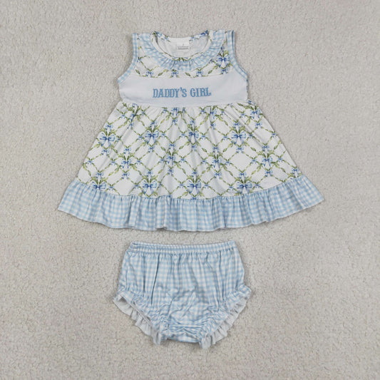 Embroidery GBO0512 Daddy's Girl Blue Flowers Girls Bummies Set