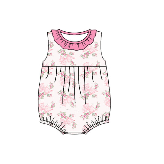 custom style flowers pink bows 2 sleeveless girls romper