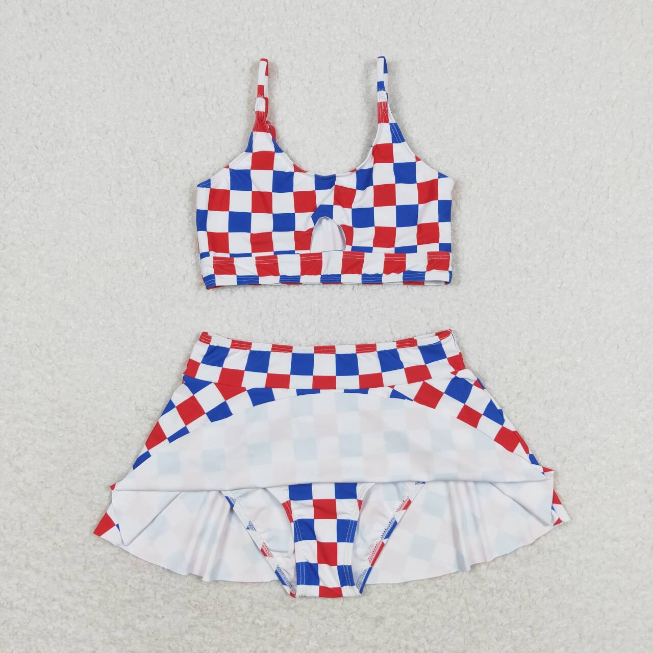 S0287 red blue checkered girls swimsuits