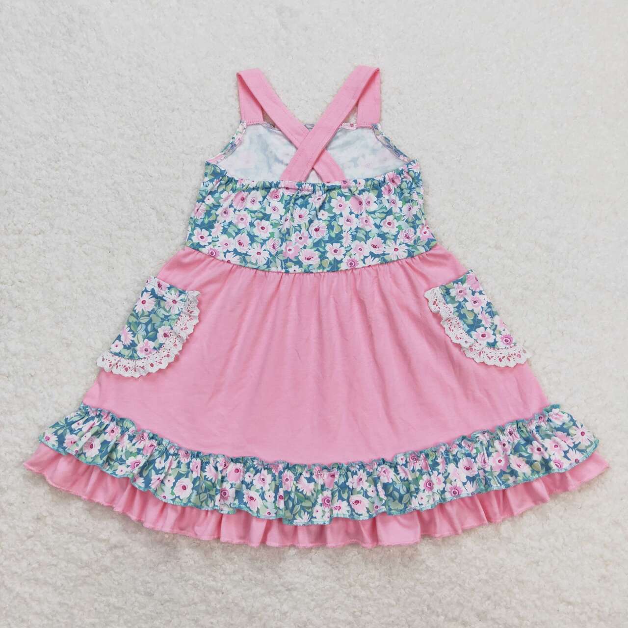 GSD0807 Flowers Pockets Pink Sleeveless Girls Dress