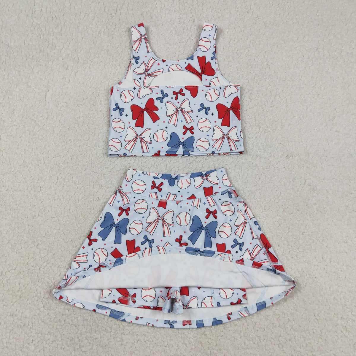 GSD2151 yoga July 4th red blue bows sleeveless skirt with shorts girls set