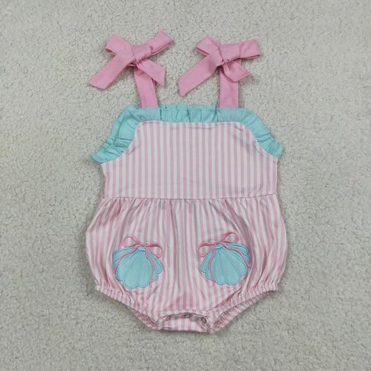 SR4127 Shells Pink Striped Girls Romper
