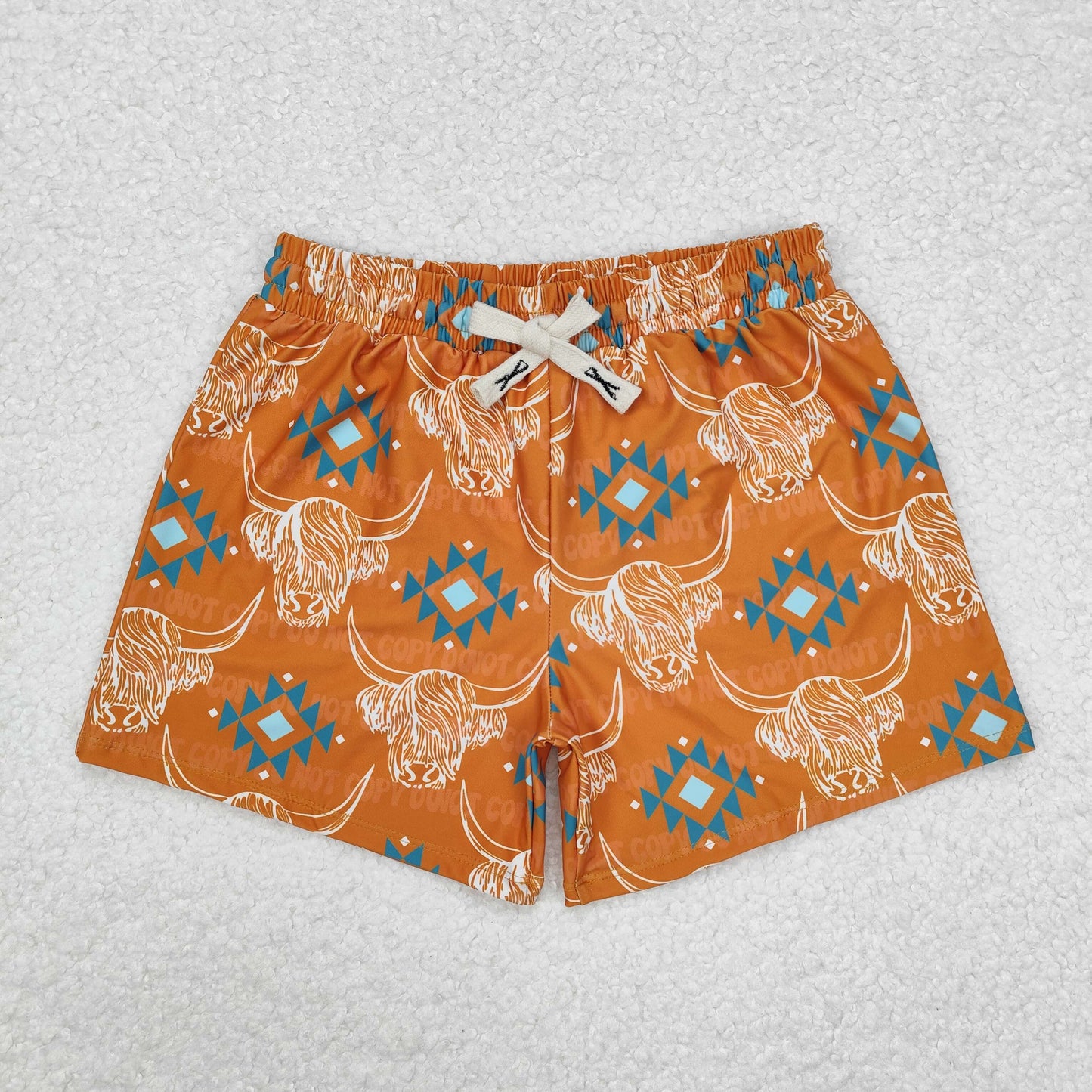 S0463 Western Highland Cow Aztec Brown Boys Swimming Trunk